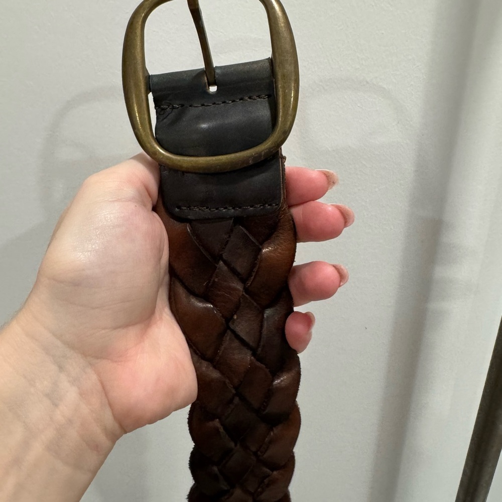 Bluenotes Brown Braided Leather Belt with Brass Buckle